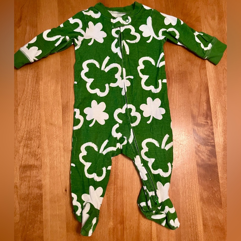 Festive Green Shamrock Baby Footie